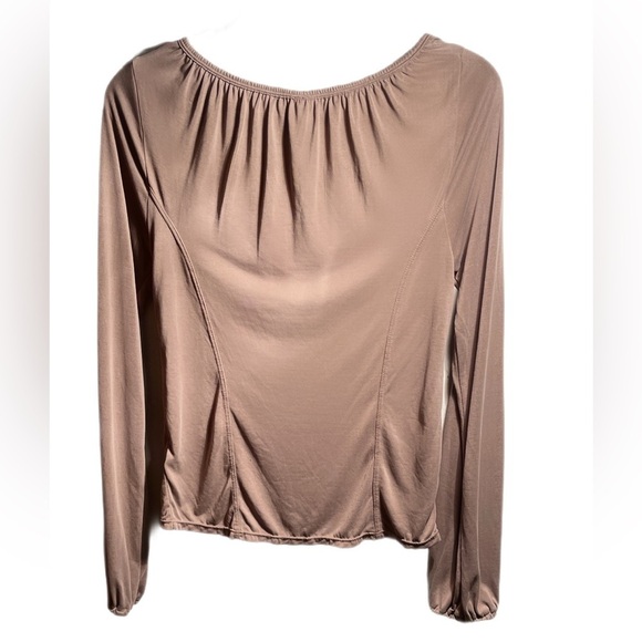 Free People deep V neck casual lightweight stylish trendy taupe long sleve top M - Picture 3 of 4